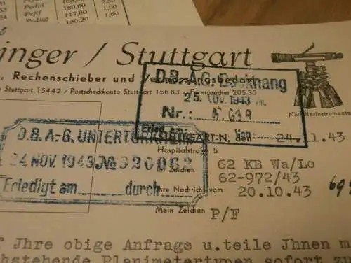 Daimler Benz - Planimeter , 1943 , Flugzeugbau , Backnang DB 603 Motor , original Dokumente , Flugzeug - Forschung