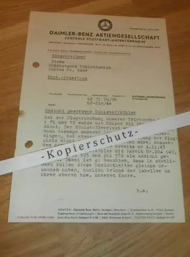 Daimler Benz - V1 und V2 Erprobung 1944, Flugzeugbau , Backnang DB 603 Motor , original Dokumente , Flugzeug - Forschung