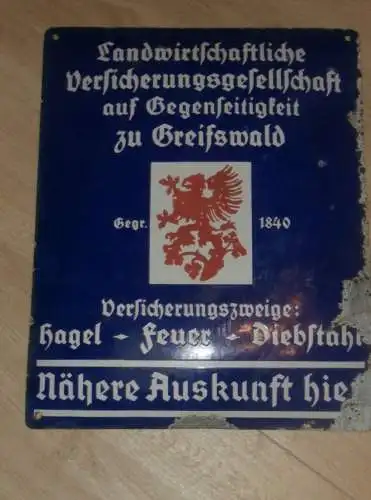 original Emailschild - Landwirtschaftliche Versicherung zu Greifswald i. Mecklenburg !!! Reklame / Werbung