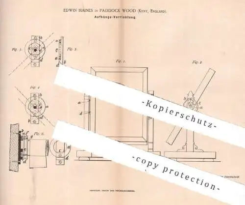 original Patent - Edwin Haines , Paddock Wood , Kent , England , 1888 , Aufhänge - Vorrichtung | Spiegel , Gestell