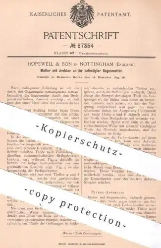 original Patent - Hopewell & Son , Nottingham , England , 1895 , Mutter mit befestigter Gegenmutter | Schrauben Werkzeug