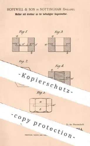 original Patent - Hopewell & Son , Nottingham , England , 1895 , Mutter mit befestigter Gegenmutter | Schrauben Werkzeug