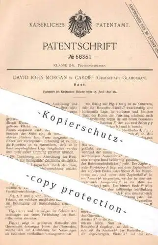 original Patent - David John Morgan , Cardiff , Glamorgan , England , 1890 , Rost | Ofenrost , Roststab , Ofen , Öfen !!