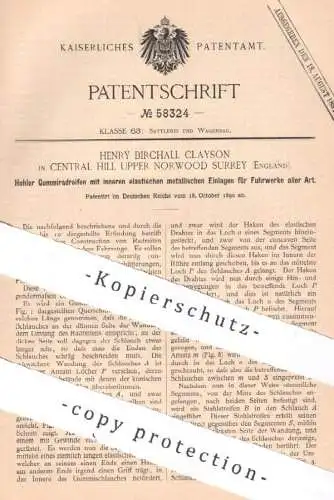 original Patent - Henry Birchall Clayson , Central Hill Upper Norwood Surrey , England | 1890 | Gummi Radreifen | Reifen