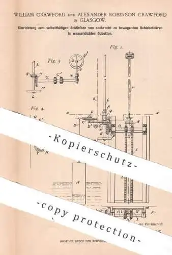 original Patent - William & Alexander Robinson Crawford , Glasgow , England | 1898 | Schiebetür im Schiff | Schotten !!