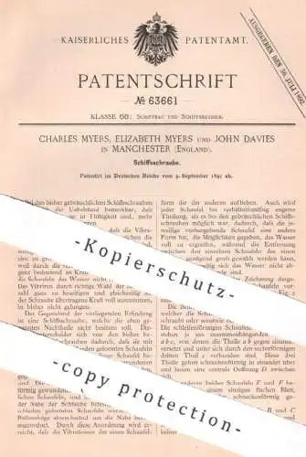 original Patent - Charles Myers , Elizabeth Myers , John Davies , Manchester , England | 1891 | Schiffsschraube | Schiff