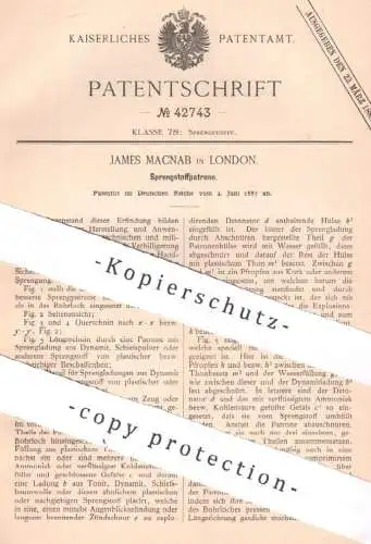 original Patent - James Macnab , London , England , 1887 , Sprengstoffpatrone | Sprengstoff - Patrone | Waffen Geschütz