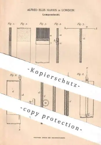 original Patent - Alfred Ellis Harris , London England , 1890 , Lampendocht | Docht , Öllampe , Petroleum , Beleuchtung