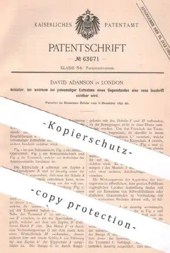 original Patent - David Adamson , London England , 1891 , Behälter für kl. Gegenstände mit Inschrift , Etikett , Reklame