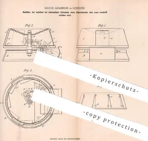 original Patent - David Adamson , London England , 1891 , Behälter für kl. Gegenstände mit Inschrift , Etikett , Reklame
