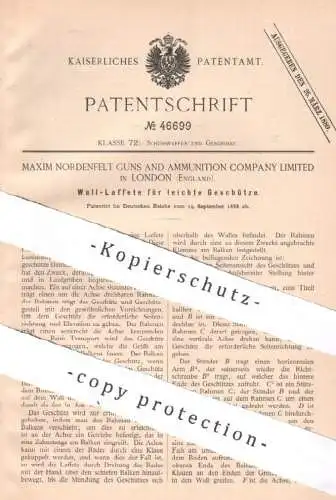 original Patent - Maxim Nordenfelt Guns & Ammunition Comp. Ltd. London , England , 1888 , Wall - Laffete für Geschütze