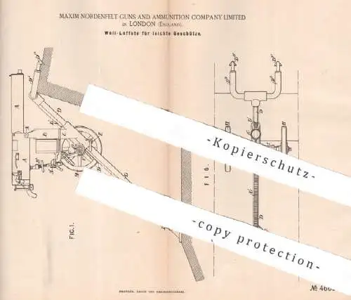 original Patent - Maxim Nordenfelt Guns & Ammunition Comp. Ltd. London , England , 1888 , Wall - Laffete für Geschütze