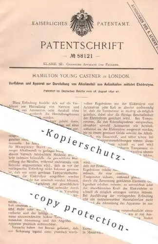 original Patent - Hamilton Young Castner , London , England , 1890 , Darst. von Alkalimetall per Elektrolyse