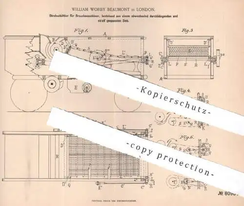 original Patent - William Worby Beaumont , London , England | 1894 | Strohschüttler für Dreschmaschine | Stroh Dreschen