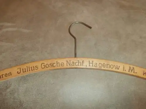 Julius Gosche in Hagenow i. Mecklenburg , uralter Kleiderbügel , Bügel , Mode !!!