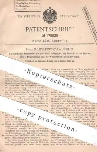 original Patent - Fa. Julius Pintsch , Berlin | 1905 | Manometer | Druck , Wasser , Wasserdruck , Glasrohr , Skala