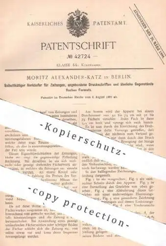 original Patent - Moritz Alexander - Katz , Berlin , 1887 , Automat für Zeitungen , Druckschriften | Papier , Bücher !!