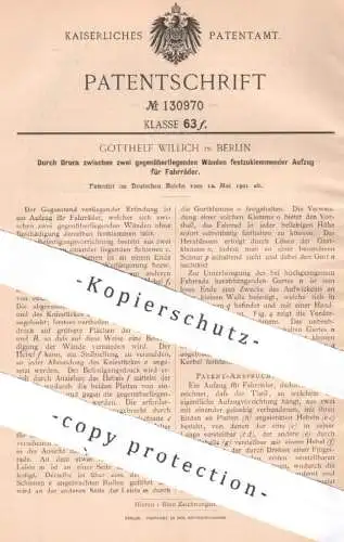 original Patent - Gotthelf Willich , Berlin , 1901 , Aufzug für Fahrräder | Fahrrad , Winde , Seilzug , Hebezeug