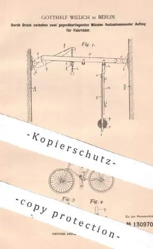 original Patent - Gotthelf Willich , Berlin , 1901 , Aufzug für Fahrräder | Fahrrad , Winde , Seilzug , Hebezeug