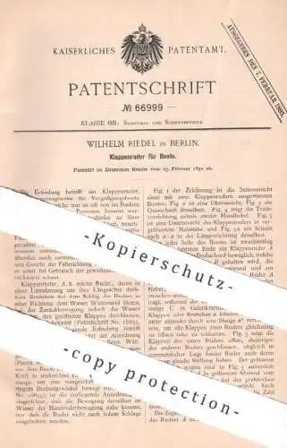 original Patent - Wilhelm Riedel , Berlin , 1892 , Klappenruder für Boote | Boot , Ruderboot , Ruder , Rudern , Schiff