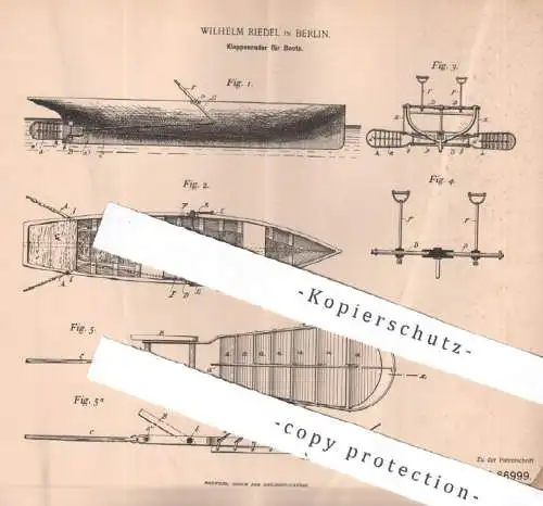 original Patent - Wilhelm Riedel , Berlin , 1892 , Klappenruder für Boote | Boot , Ruderboot , Ruder , Rudern , Schiff