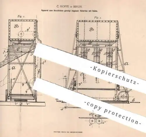 original Patent - C. Hoppe , Berlin , 1893 , Beschicken von Retorte mit Kohle | Gasofen , Gas , Ofen , Öfen , Feuerung