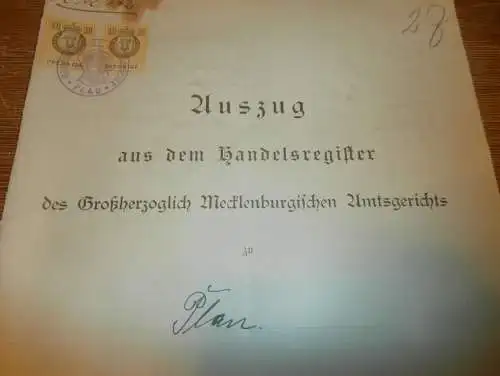 altes Dokument Plau 1906 , mit Marken und Stempel , Carl Callies zu Grevesmühlen , Mecklenburg !!!