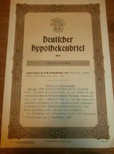 Erika Killinger geb. Höppner in Papendorf , 1950 , Rostock , Hildegard Kork , Hypothekenbrief Mecklenburg !!!