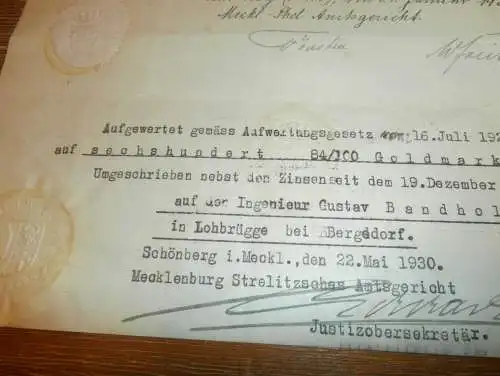 Werner Springborn in Teschow , 1919 - 1930 , Bennin in Schönberg , Stübe in Schwanbeck , Hypothekenbrief Mecklenburg !!!