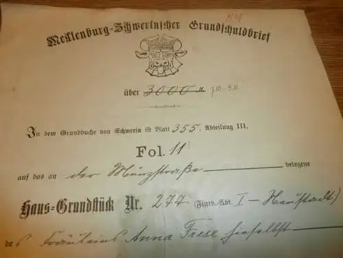 Grundschuldbrief  Anna Frese in Schwerin , 1913 , Frieda Krefft geb. von Wickede in Schwerin , Mecklenburg !!