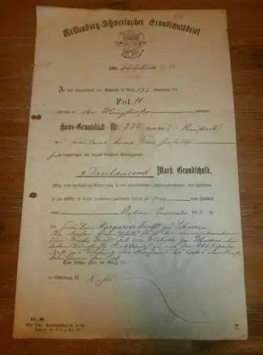 Grundschuldbrief  Anna Frese in Schwerin , 1913 , Frieda Krefft geb. von Wickede in Schwerin , Mecklenburg !!