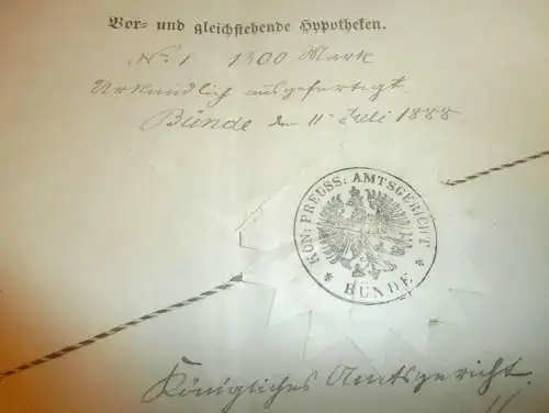 Preußischer Hypothekenbrief , Ennigloh b. Bünde , Kr. Herford 1888-1895 , Johann Hefter , Peter Haubrok , Dr. Weihe !!