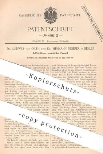 original Patent - Dr. Ludwig v. Orth & Dr. Hermann Mehner , Berlin , 1888 , Galvanisches Element | Polarisation | Weldon