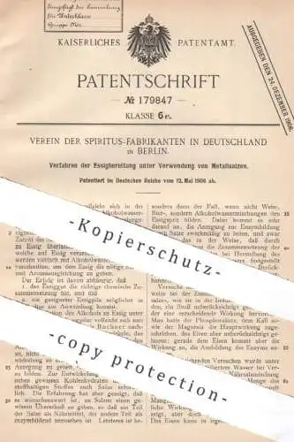 original Patent - Verein Spiritus Fabrikanten Deutschland , Berlin , 1906 , Essigbereitung per Metallsalz | Essig , Salz