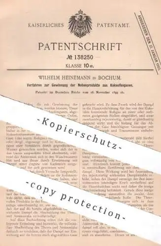 original Patent - Wilhelm Heinemann , Bochum , 1899 , Nebenprodukte aus Koksofengas | Ofen , Kohle , Gas , Koksofen !!!