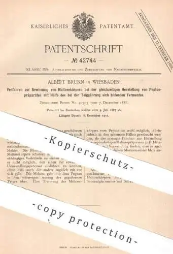 original Patent - Albert Brunn , Wiesbaden , 1887 , Gewinnung von Maltosekörper | Sauerteig , Ferment , Stärke , Mehl