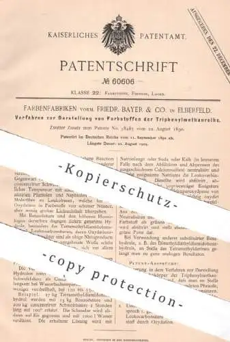 original Patent - Farbenfabriken vorm. Friedr. Bayer & Co. Elberfeld , 1890 , Farbstoff der Triphenylmethanreihe | Farbe