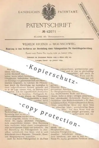 original Patent - Wilhelm Regener , Braunschweig , 1887 , Fällungsmittel für Kunstdünger | Dünger , Stickstoff