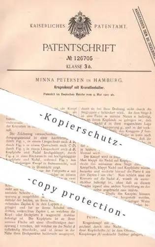 original Patent - Minna Petersen , Hamburg 1901 , Kragenknopf mit Kravattenhalter | Knopf , Kravatte , Mode , Schneider