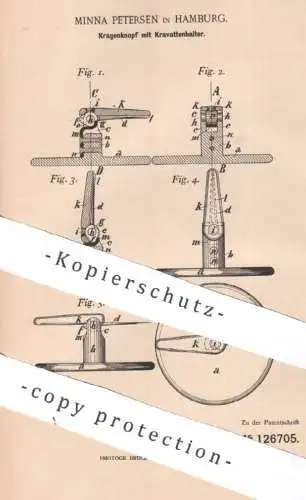 original Patent - Minna Petersen , Hamburg 1901 , Kragenknopf mit Kravattenhalter | Knopf , Kravatte , Mode , Schneider