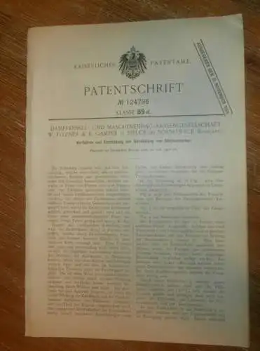 original Patent - W. Fitzner & K. Gamper in Sielce b. Sosnowice , 10.05.1900 , Zucker , Würfelzucker , Russland !!