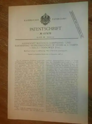 original Patent - W. Fitzner & K. Gamper in Sielce b. Sosnowice , 18.09.1898, Spinnmaschine , Russland !!