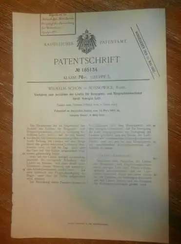 original Patent - Wilhelm Schön in Sosnowice , 24.03.1905 , Spinnmaschine , Russland !!