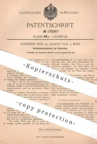 original Patent - Friedrich Pick , Rudolf Pick , Wien , Österreich , 1904 , Kettenfadenwächter für Webstühle | Webstuhl