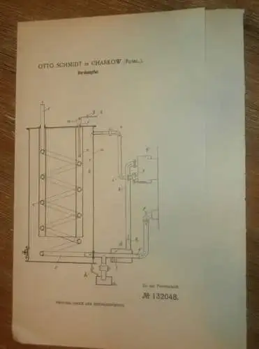 original Patent -  Otto Schmidt in Charkow / Charkiw , 10.05.1900 , Verdampfer , Naphta , Gas , Russland !!