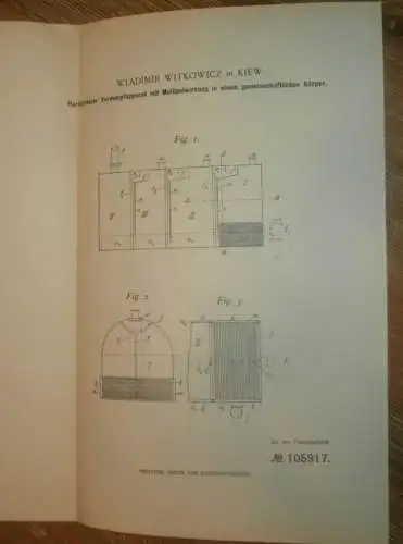 original Patent -  Wladimir Witkowicz in Kiew , 22.01.1899 , Apparat für Zuckerfabrik , Zucker , Russland !!