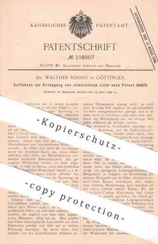 original Patent - Dr. Walther Nernst , Göttingen , 1898 , Erzeugung von elektr. Licht | Glühlampe , Lampe | Jablochkoff