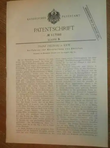 original Patent -  Franz Zielinskis in Kiew , 30.08.1899 , Herstellung von Bürsten , Russland !!