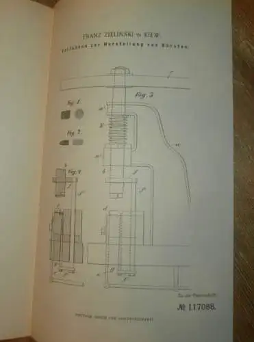 original Patent -  Franz Zielinskis in Kiew , 30.08.1899 , Herstellung von Bürsten , Russland !!