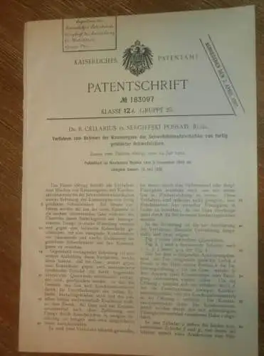 original Patent -  Dr. R. Cellarius in Sergiefski Possad / Sergijew Possad , 2.12.1904 , Schwefelsäure , Russland !!